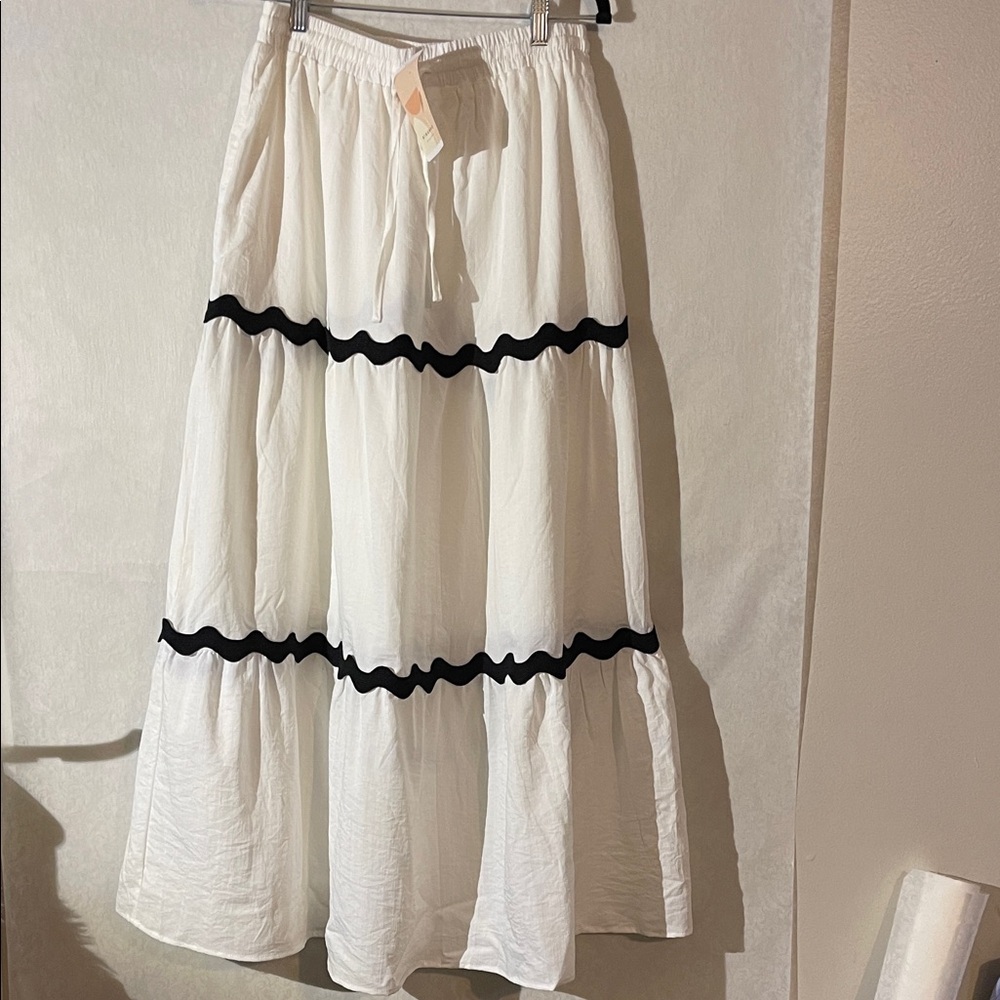 Kirundo  White Maxi Skirt with Black Trim